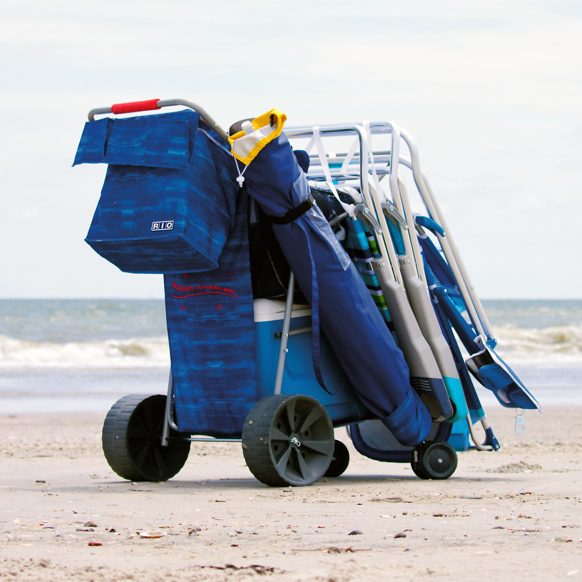 WWC6W-1822-1 Rio Beach Wonder Wheeler Deluxe Beach Utility Foldable Cart, Blue